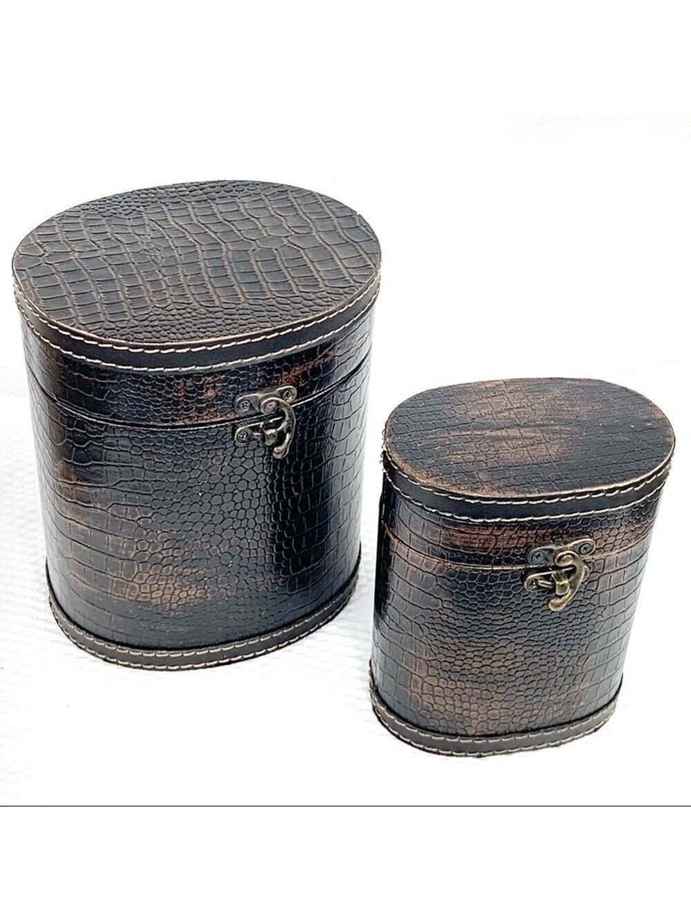 NEW-2PCS Snake Leatherette Covered Tall/Oval Boxes
